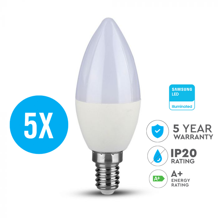 5 x LED Leuchtmittel/Kerze Samsung Chip  E 14  5.5 Watt Kunststoff  3000K EEK: A+  