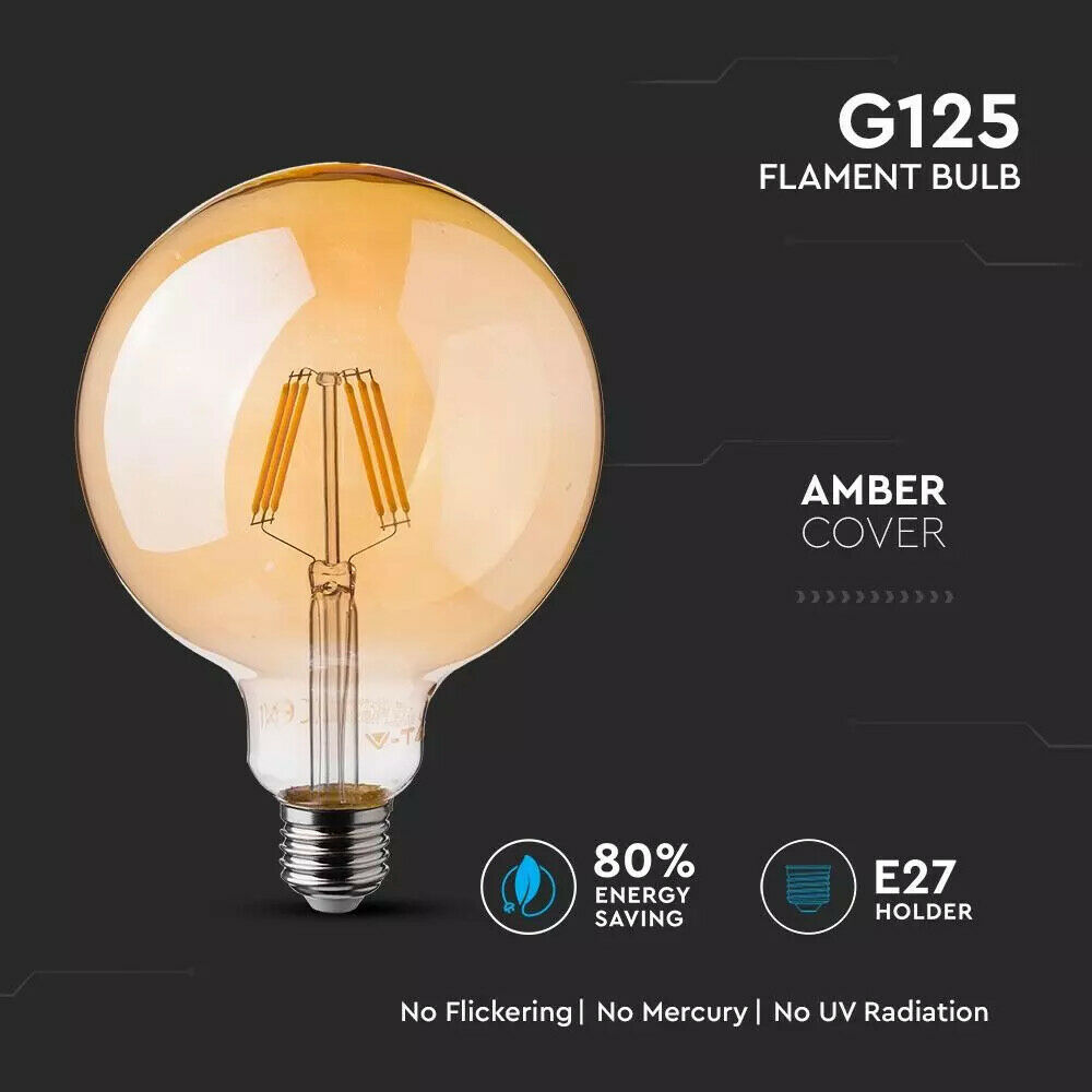Vintage LED Leuchtmittel/Glühbirne Amper E27 Filament, G 125 , 6 Watt, Glas, 2200 k EEK: F 