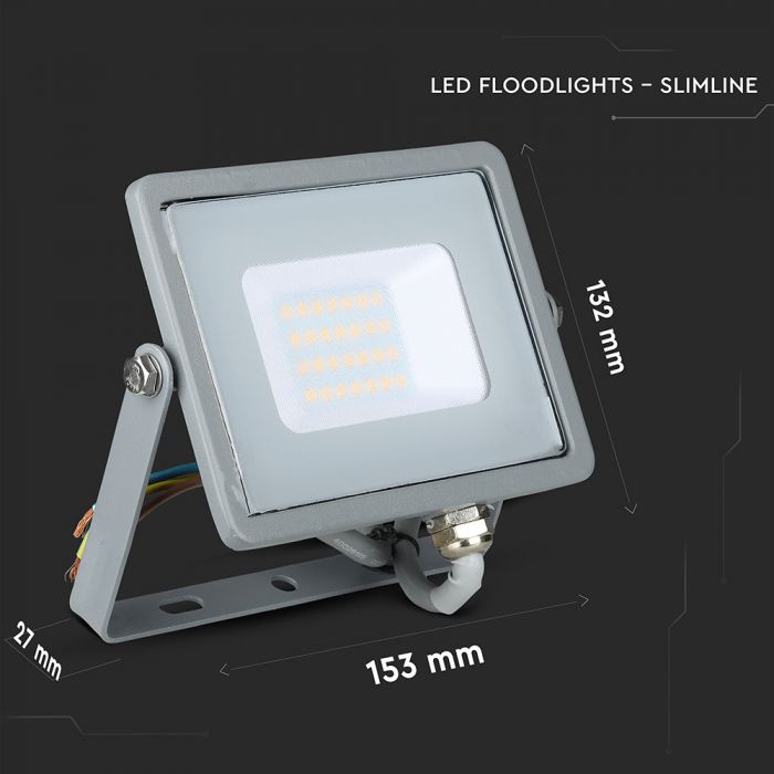 VT-20 LED Fluter/Baustrahler 20 Watt mit SAMSUNG CHIP 4000K Body Grau Slimline-Reihe 
