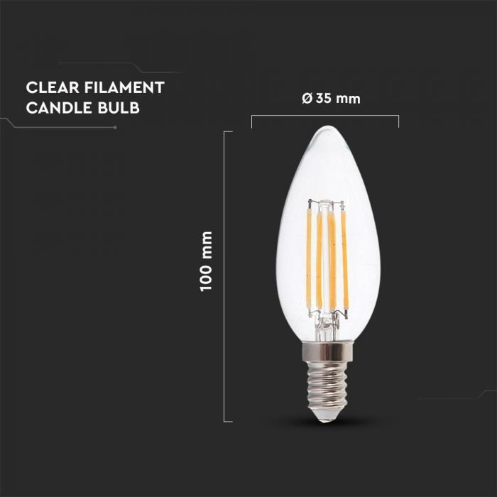LED Leuchtmittel/Kerze  Filament E 14  6,0 Watt  Körper : Glass klar  3000K EEK: A+  